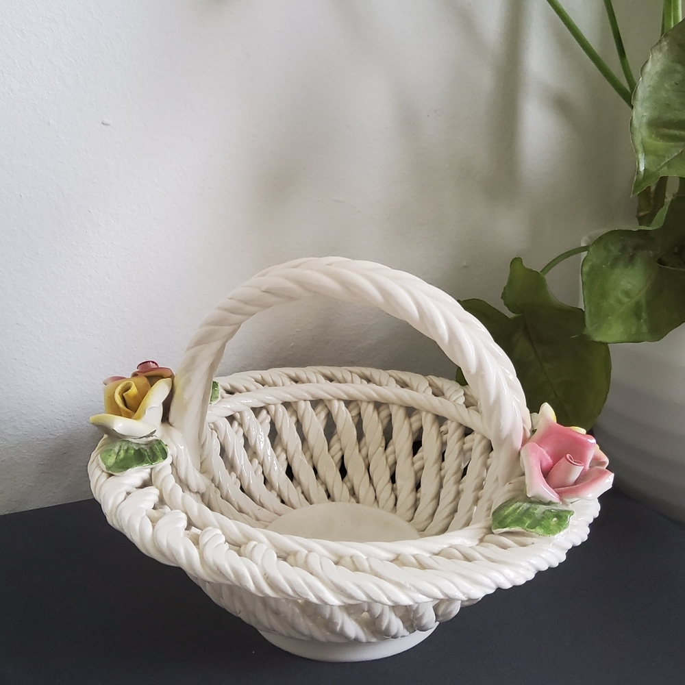 Vintage Capodimonte Twisted Porcelain Rope Basket